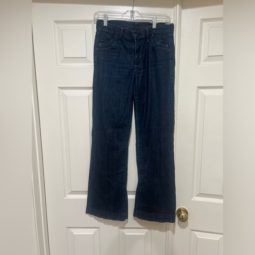 Citizens Of Humanity Women‎ Size 27 Blue Denim Stretch low  Rise Wide Leg Jeans